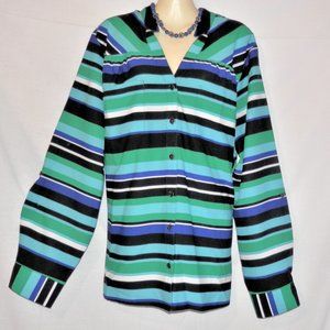 Notations 2X Turquoise Stripe Button Top H580